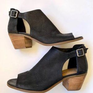 Lucky Brand Barimo Open Toe Stacked Heel Leather Booties Black Sandal